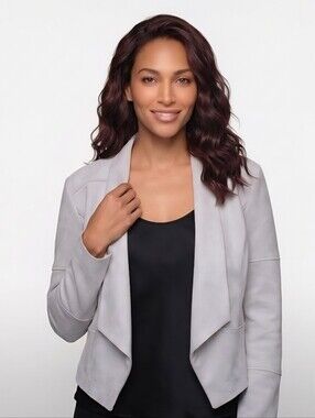 Sophisticated New Faux Suede Soft Drape Front Tailored Fit Jacket by PHILOSOPHY